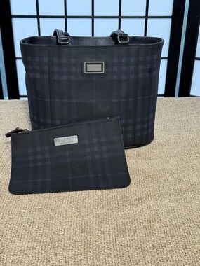 Burberry Black Check Messenger Tote with Zip Pouch